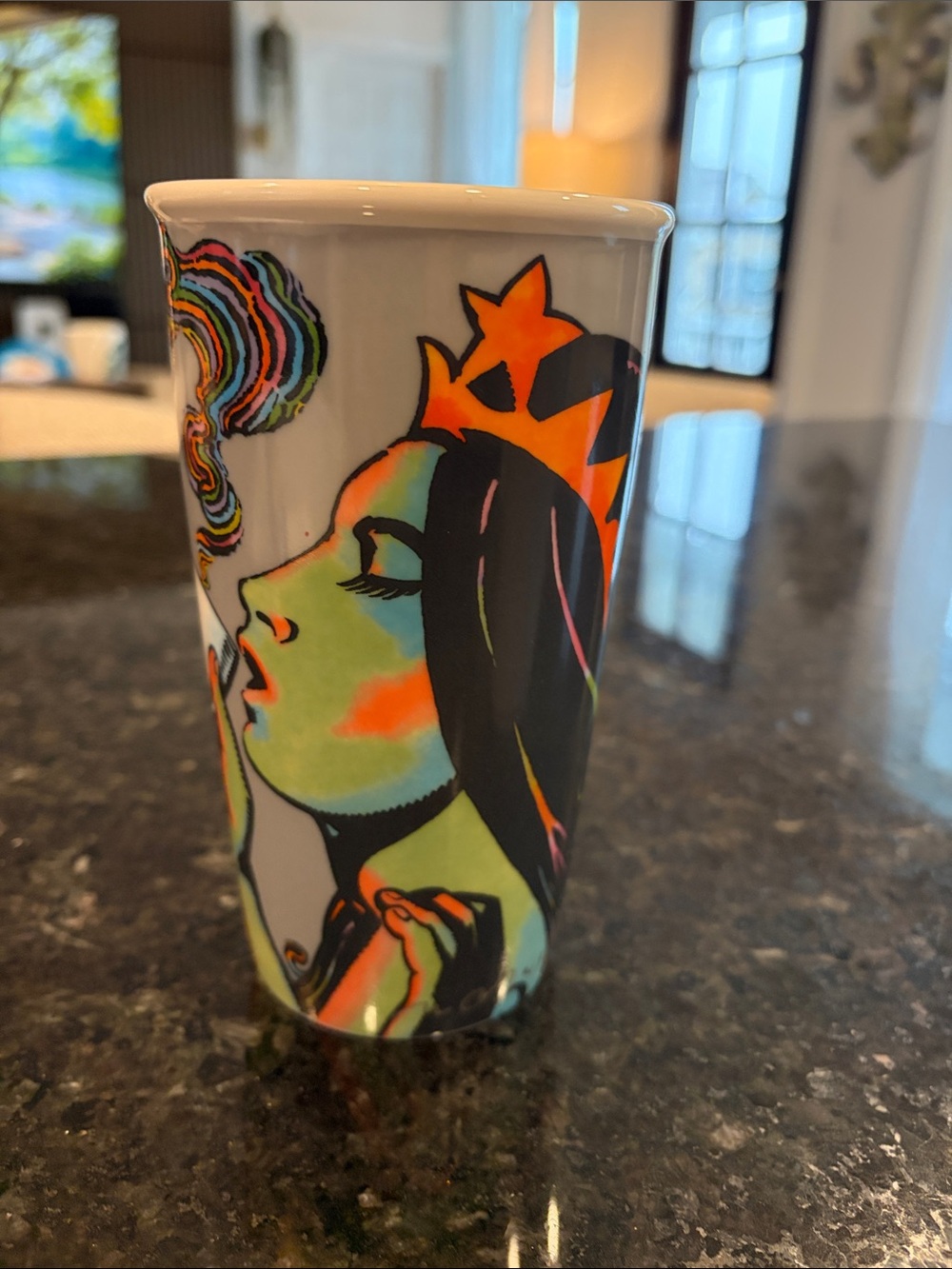 Starbucks Ceramic Tumbler - Black, Green & Orange Pop Art Portrait